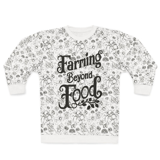 New Farming Beyond Food Unisex Sweatshirt, Classic Fit Crew Neck in Cassell Hollow Farm Hazelnut All Over Print (XS-2XL)